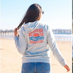 NWT Rhythm Pale Blue Hoodie with Coral and Royal Blue Graphic